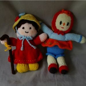 2 Crochet Knit Dolls Vintage Plush Handmade